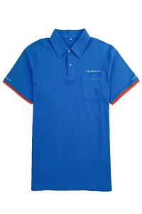 網上下單訂購藍色短袖Polo恤  訂做直角袖左前胸袋口 紅色撞色袖口 Polo恤中心  新加坡 數碼廣告 行業 P1416